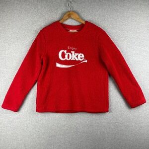 Coca Cola Sweatshirt‎ Women Medium Red Deep Pile Sherpa Fleece Coke Sweater